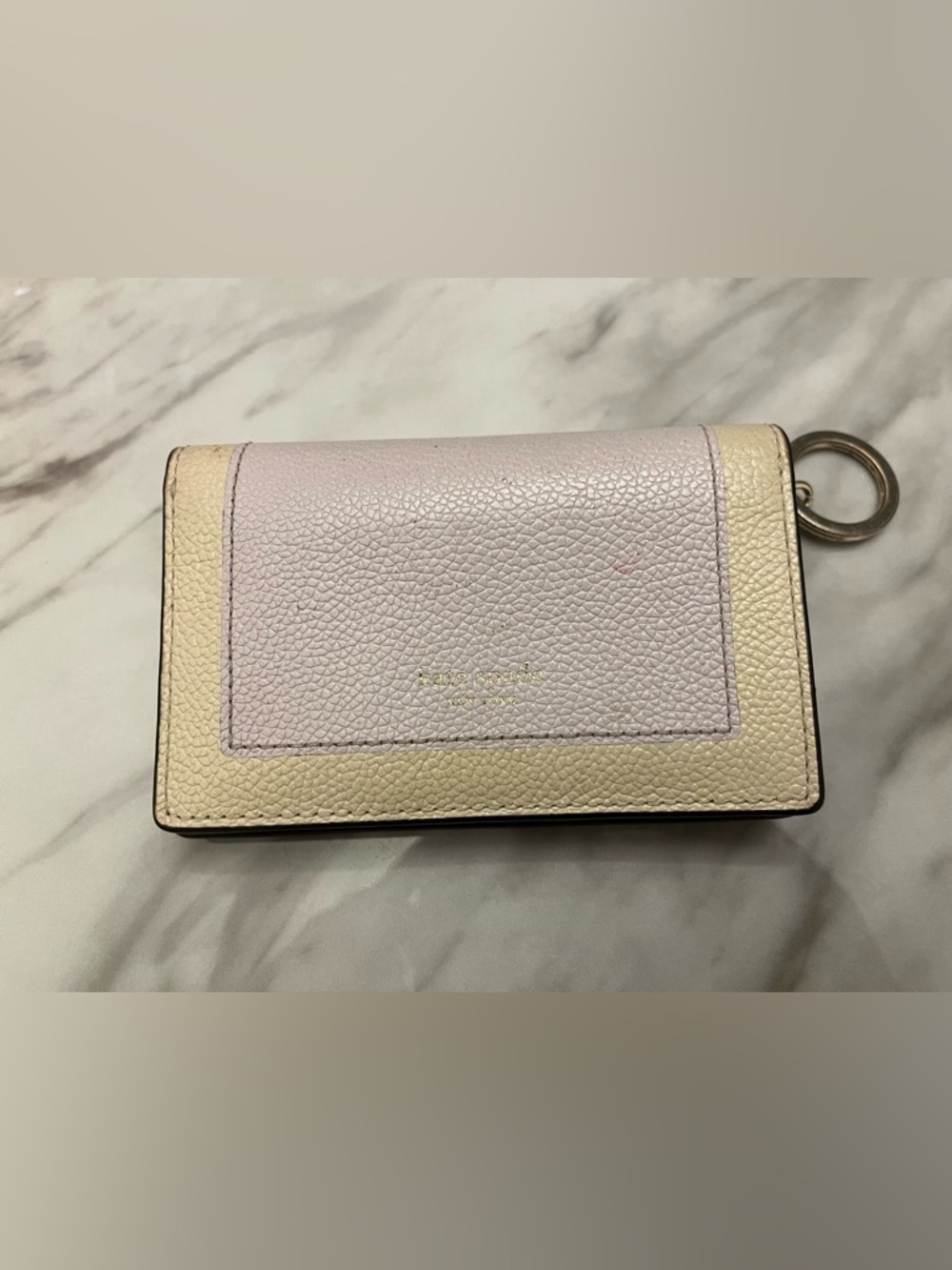 kate spade Two-Tone Pebbled Leather Bifold Wallet in Purple and Cream